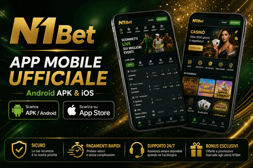 Banner installazione applicazione N1Bet sulla pagina N1Bet Casino Mobile App - n1bett-it.com