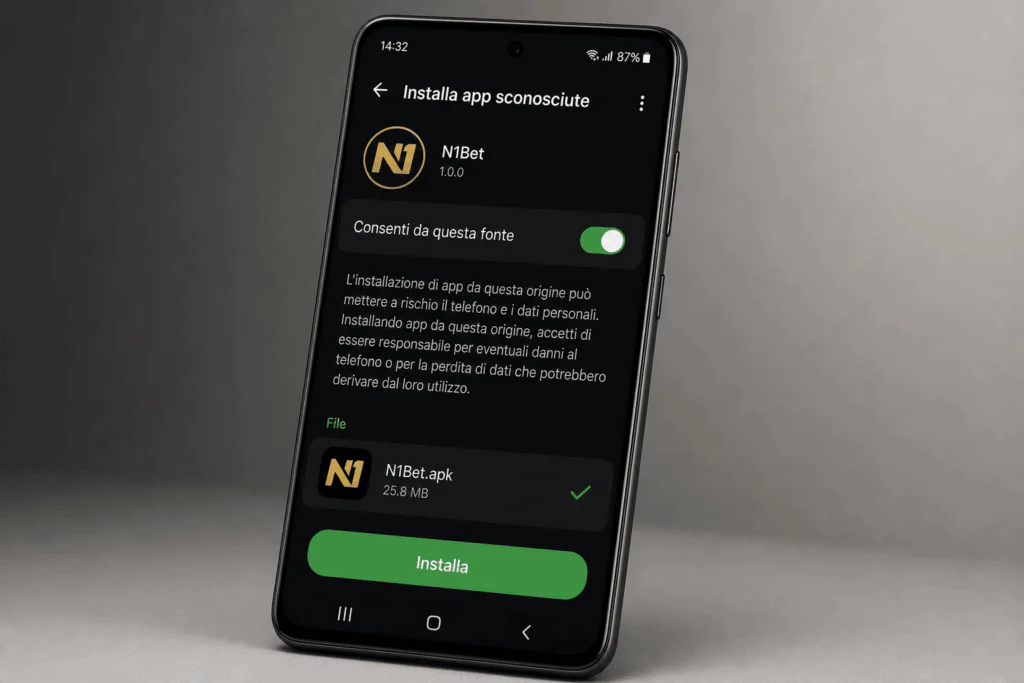Impostazioni di sicurezza Android che consentono l'installazione dell'APK N1Bet su uno smartphone - n1bett-it.com