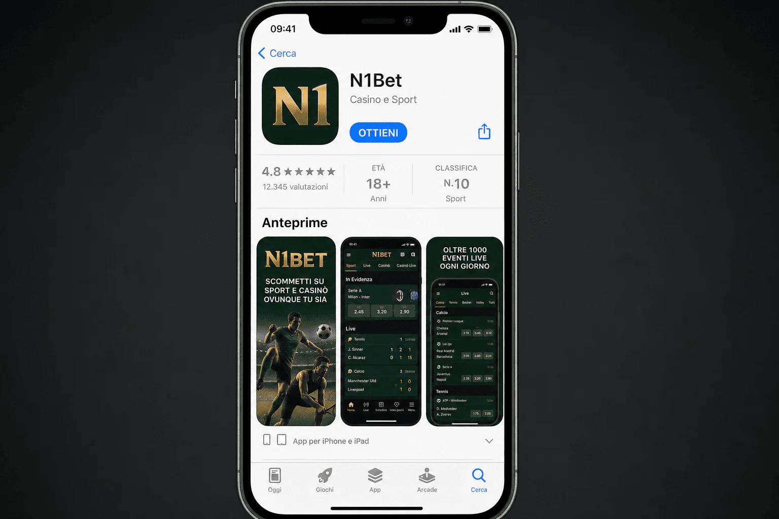 Layout pagina applicazione N1Bet nell'App Store ufficiale Apple - n1bett-it.com