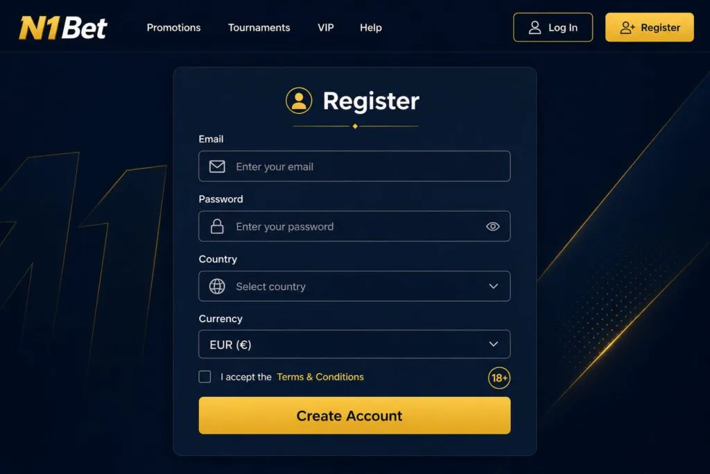 Official N1Bet registration form interface for creating a new user account - n1bett-it.com