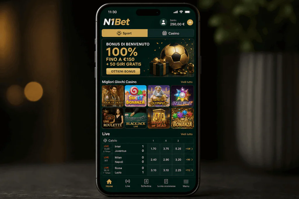 Interfaccia principale e dashboard utente dell'app mobile N1Bet - n1bett-it.com